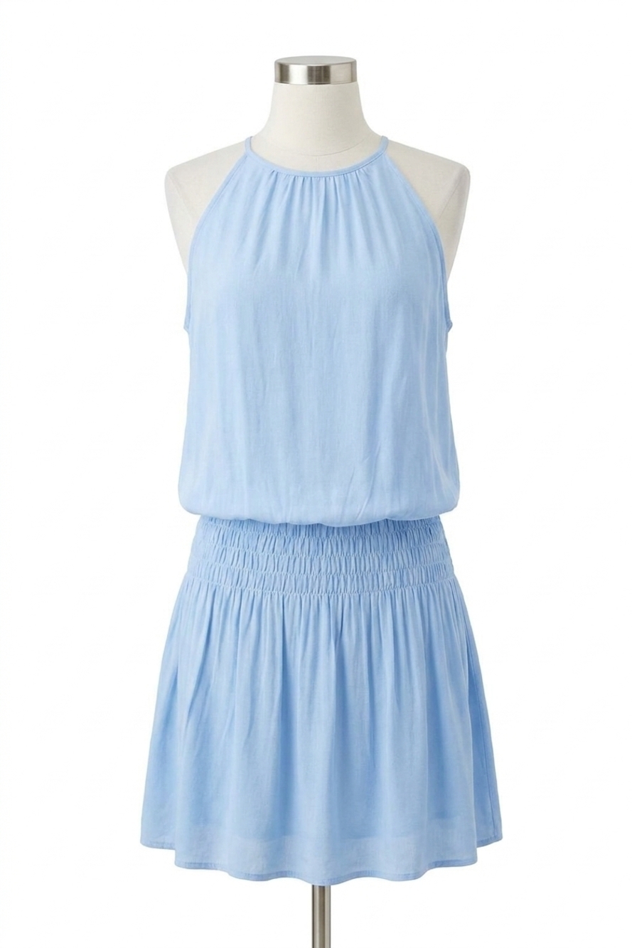 NEW BISHOP + YOUNG the hamptons smock mini dress in sky blue